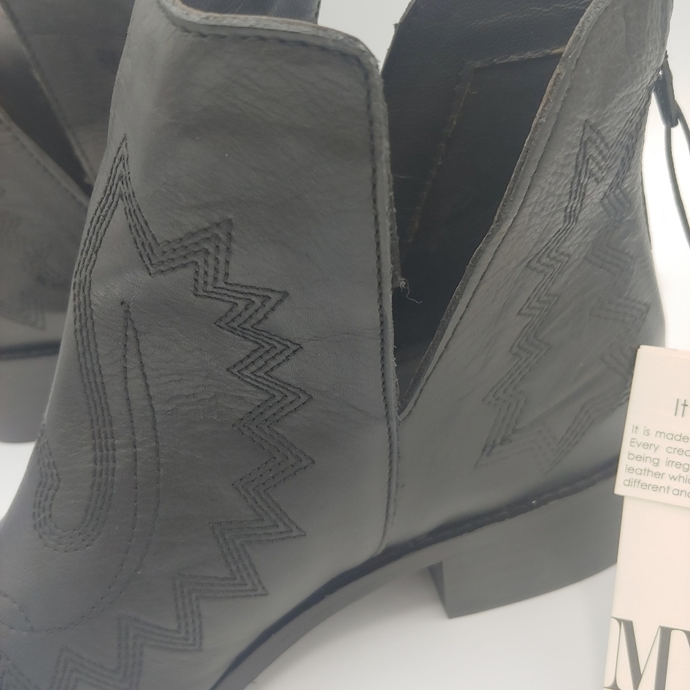 Western Leather Black Cowboy Boot Ankle Boho Shoe New bootie - Picture 8 of 11